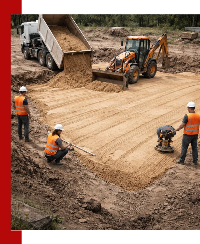 Устройство песчаной подушки для фундаментов и дорог в Иваново